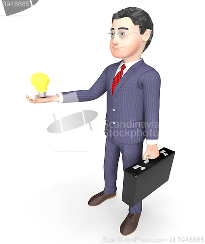 Image of Character Lightbulb Indicates Business Person And Idea 3d Render