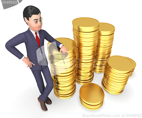 Image of Businessman Money Shows Finances Success And Illustration 3d Ren