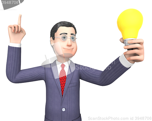 Image of Lightbulb Businessman Represents Power Source And Character 3d R