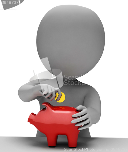 Image of Save Character Indicates Piggy Bank And Saver 3d Rendering