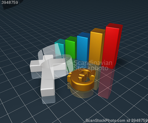 Image of business graph with christian cross and euro symbol - 3d rendering