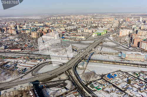 Image of Aerial view on bridge over railways. Tyumen. Russia