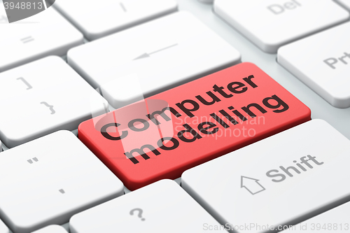 Image of Science concept: Computer Modelling on computer keyboard background