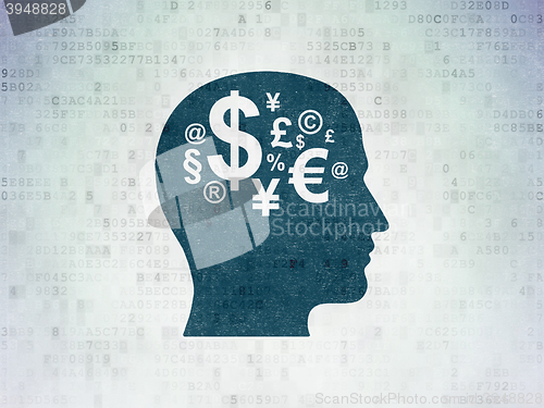Image of Advertising concept: Head With Finance Symbol on Digital Data Paper background