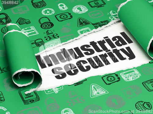 Image of Security concept: black text Industrial Security under the piece of  torn paper