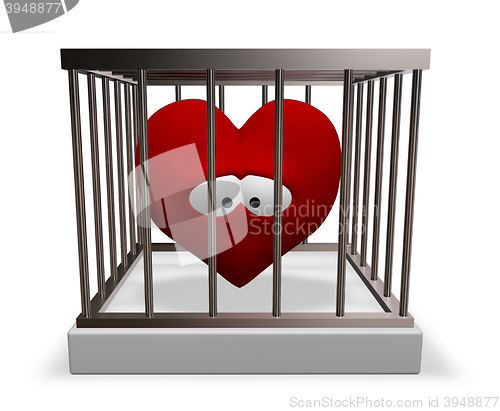 Image of metal cage with red sad heart inside - 3d rendering