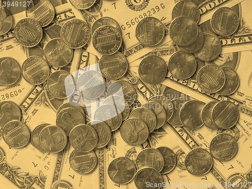 Image of Dollar coins and notes - vintage