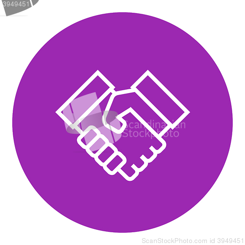 Image of Handshake and successful real estate transaction line icon.