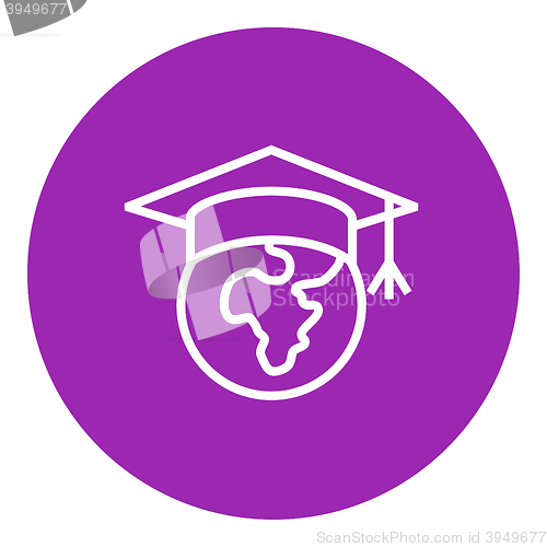 Image of Globe in graduation cap line icon.