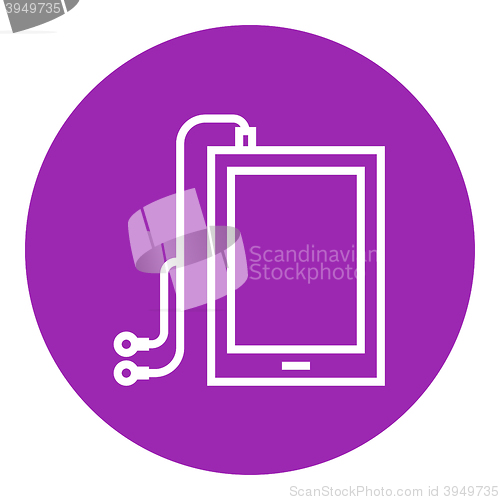 Image of Tablet with headphones line icon.