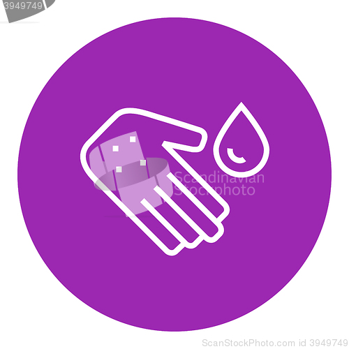 Image of Hand with microbes line icon.