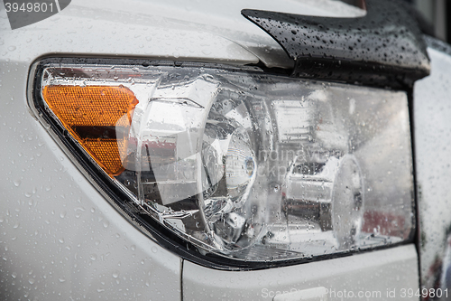 Image of raindrops on modern car