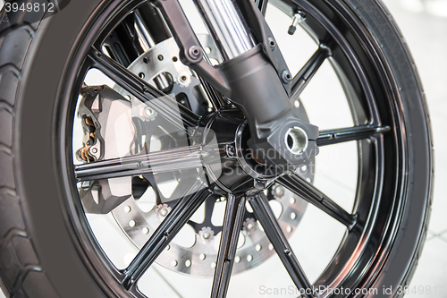 Image of New shiny brake discs on motorcycle