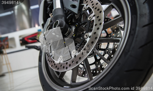 Image of New shiny brake discs on motorcycle