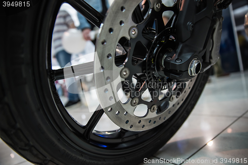 Image of New shiny brake discs on motorcycle
