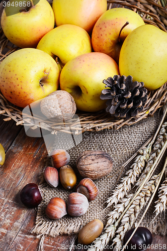 Image of Autumn still life with apples and nuts