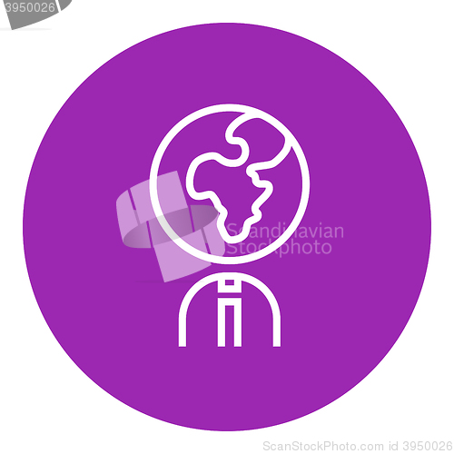 Image of Human with globe head line icon.