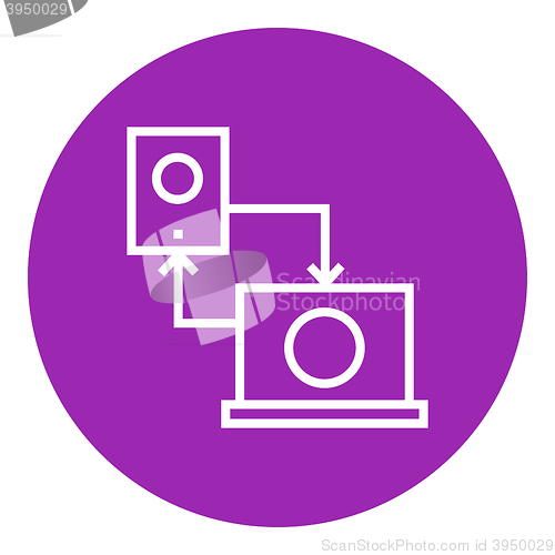 Image of Synchronization smartphone with laptop line icon.