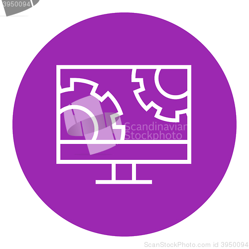 Image of Computer monitor with gears line icon.