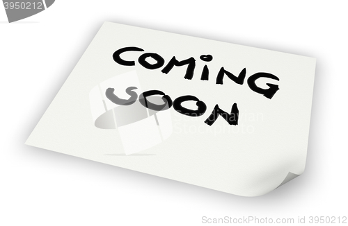 Image of coming soon tag on paper sheet - 3d rendering