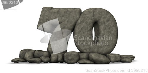 Image of stone number seventy on white background - 3d rendering