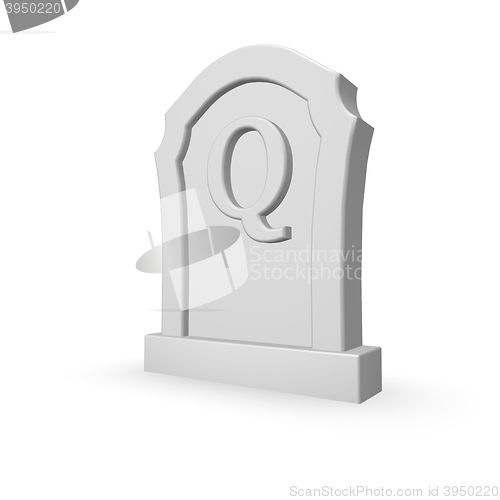 Image of gravestone with uppercase letter q on white background - 3d rendering