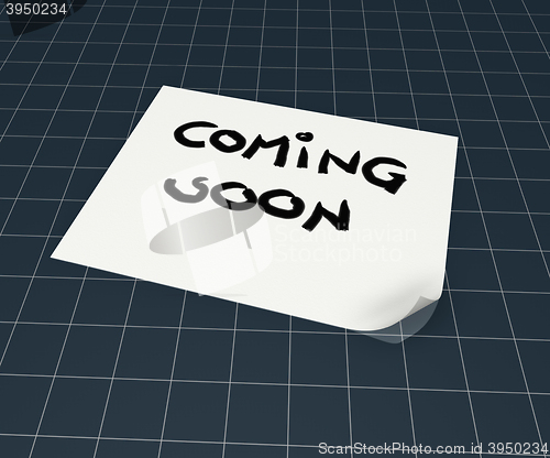 Image of coming soon tag on paper sheet - 3d rendering