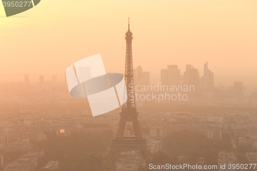 Image of Aerial view of Paris at sunset.