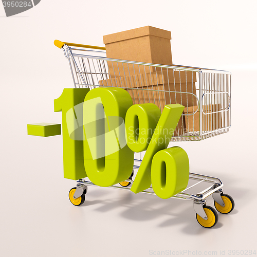 Image of Shopping cart and percentage sign, 10 percent