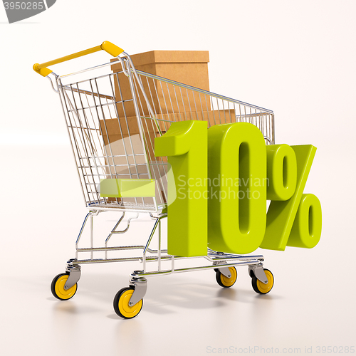 Image of Shopping cart and percentage sign, 10 percent