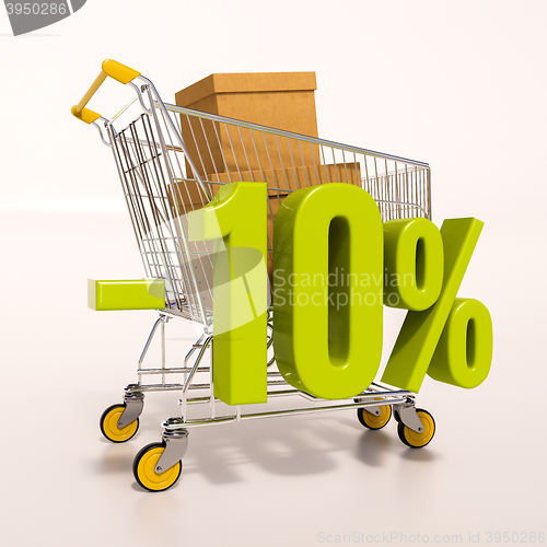 Image of Shopping cart and percentage sign, 10 percent