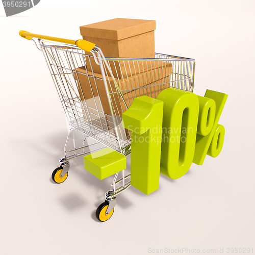 Image of Shopping cart and percentage sign, 10 percent