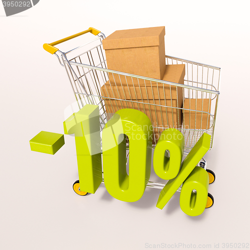 Image of Shopping cart and percentage sign, 10 percent