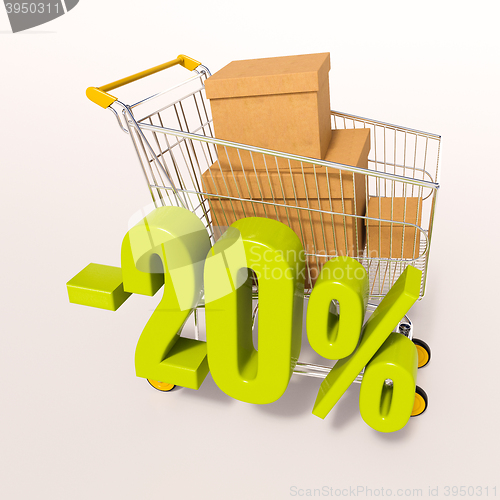 Image of Shopping cart and percentage sign, 20 percent