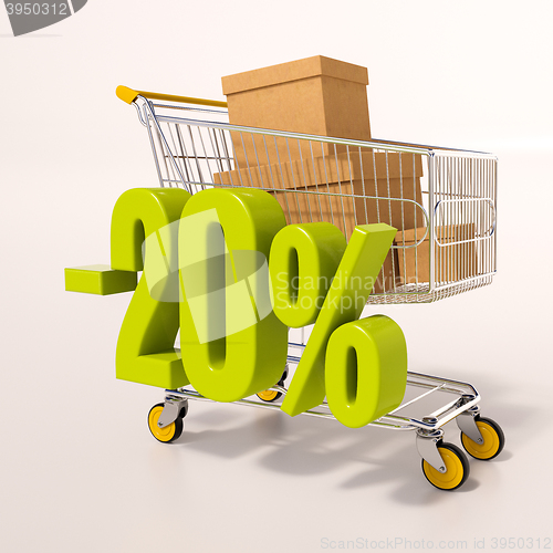 Image of Shopping cart and percentage sign, 20 percent