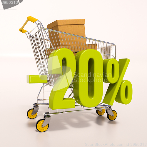 Image of Shopping cart and percentage sign, 20 percent