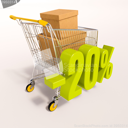 Image of Shopping cart and percentage sign, 20 percent