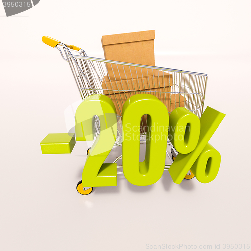 Image of Shopping cart and percentage sign, 20 percent