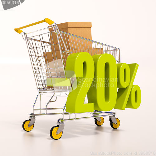 Image of Shopping cart and percentage sign, 20 percent