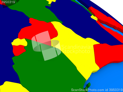 Image of Kenya, Uganda, Rwanda and Burundi on colorful 3D globe