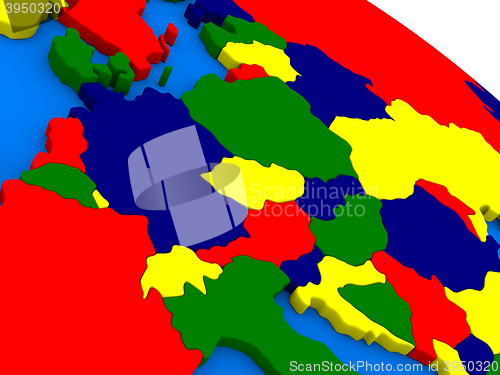 Image of Central Europe on colorful 3D globe