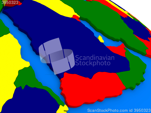 Image of Arab peninsula on colorful 3D globe