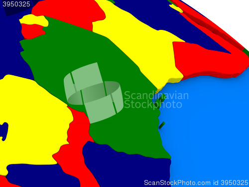 Image of Tanzania on colorful 3D globe