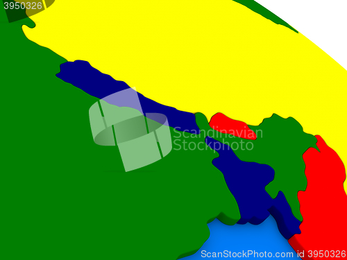 Image of Nepal and Bhutan on colorful 3D globe