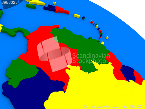 Image of Colombia and Venezuela on colorful 3D globe