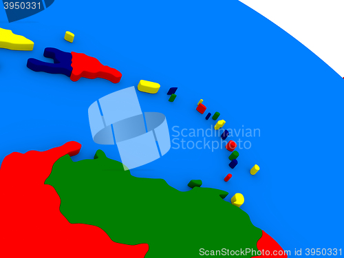 Image of South Caribbean on colorful 3D globe