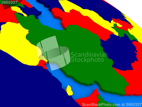 Image of Iran on colorful 3D globe