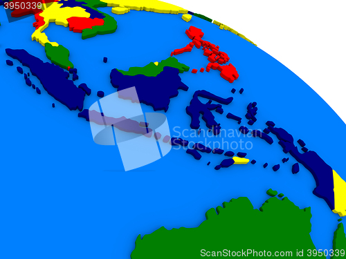 Image of Indonesia on colorful 3D globe