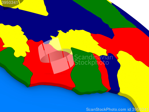 Image of Ivory Coast, Ghana and Burkina Faso on colorful 3D globe