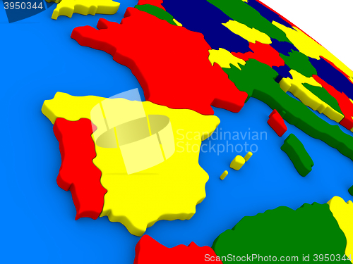 Image of Spain and Portugal on colorful 3D globe